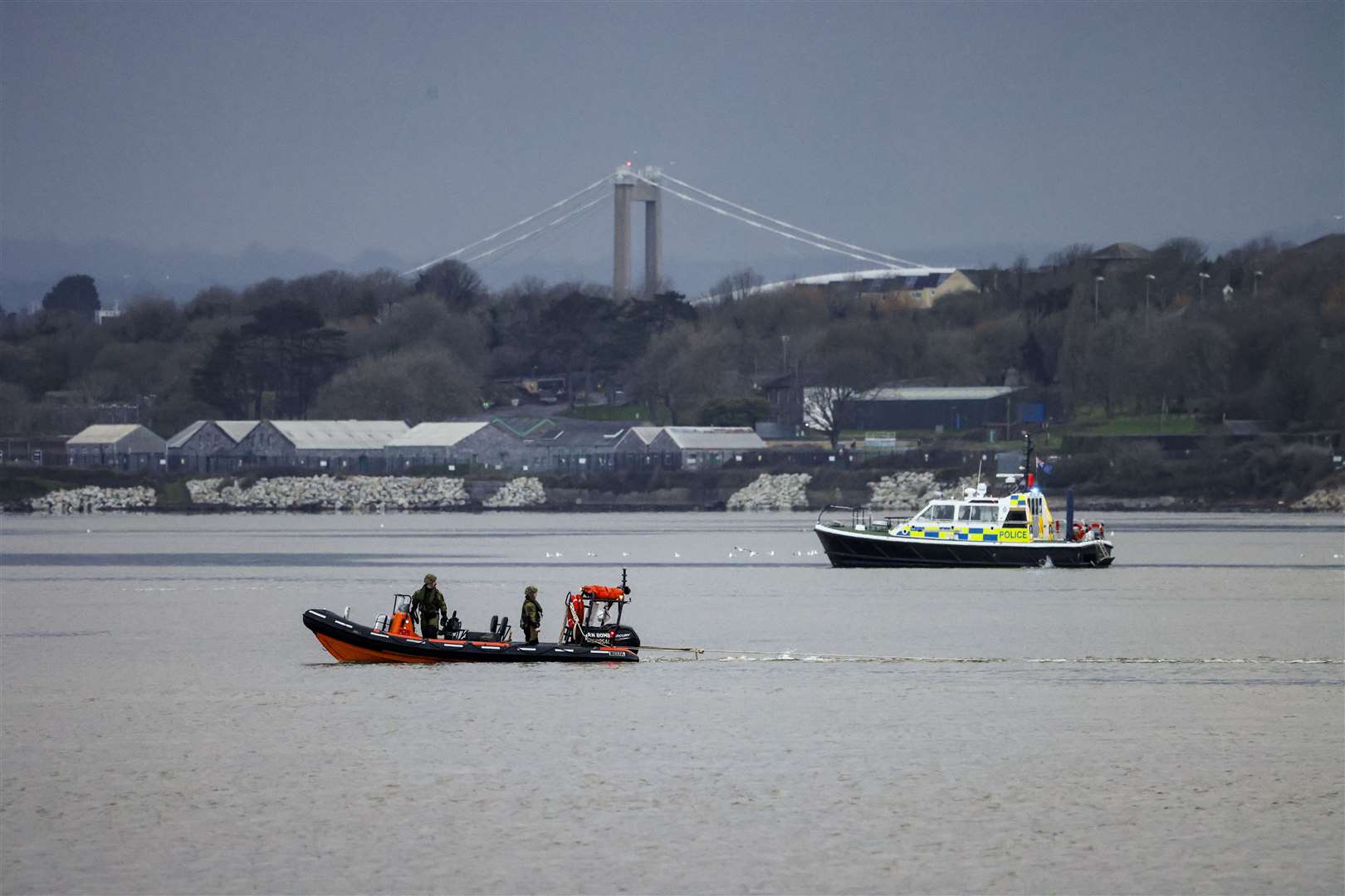 The Royal Navy Bomb Disposal Team leave the slipway to Torpoint Ferry (LPhot Barry Swainsbury/MOD)