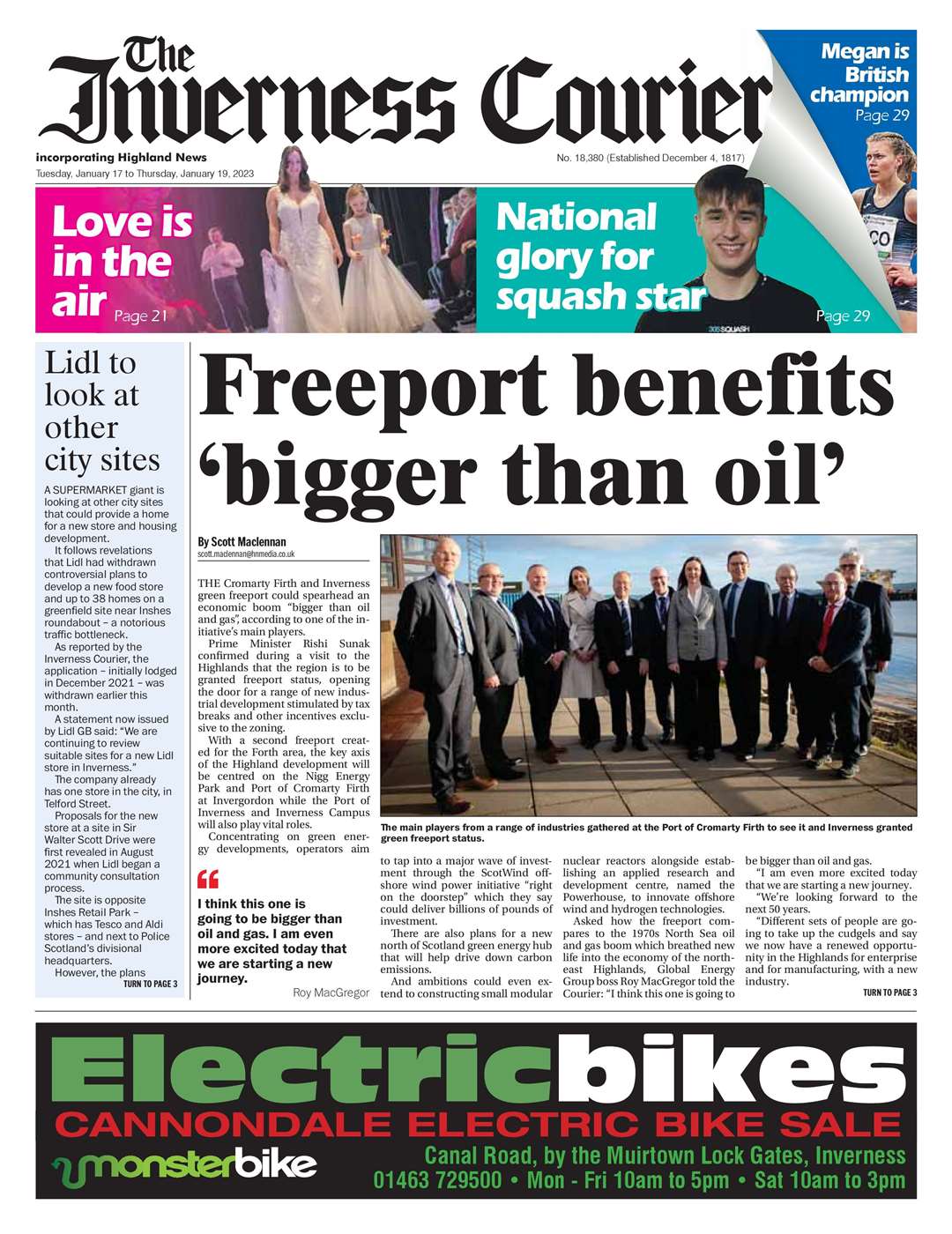 The Inverness Courier, January 17, front page.