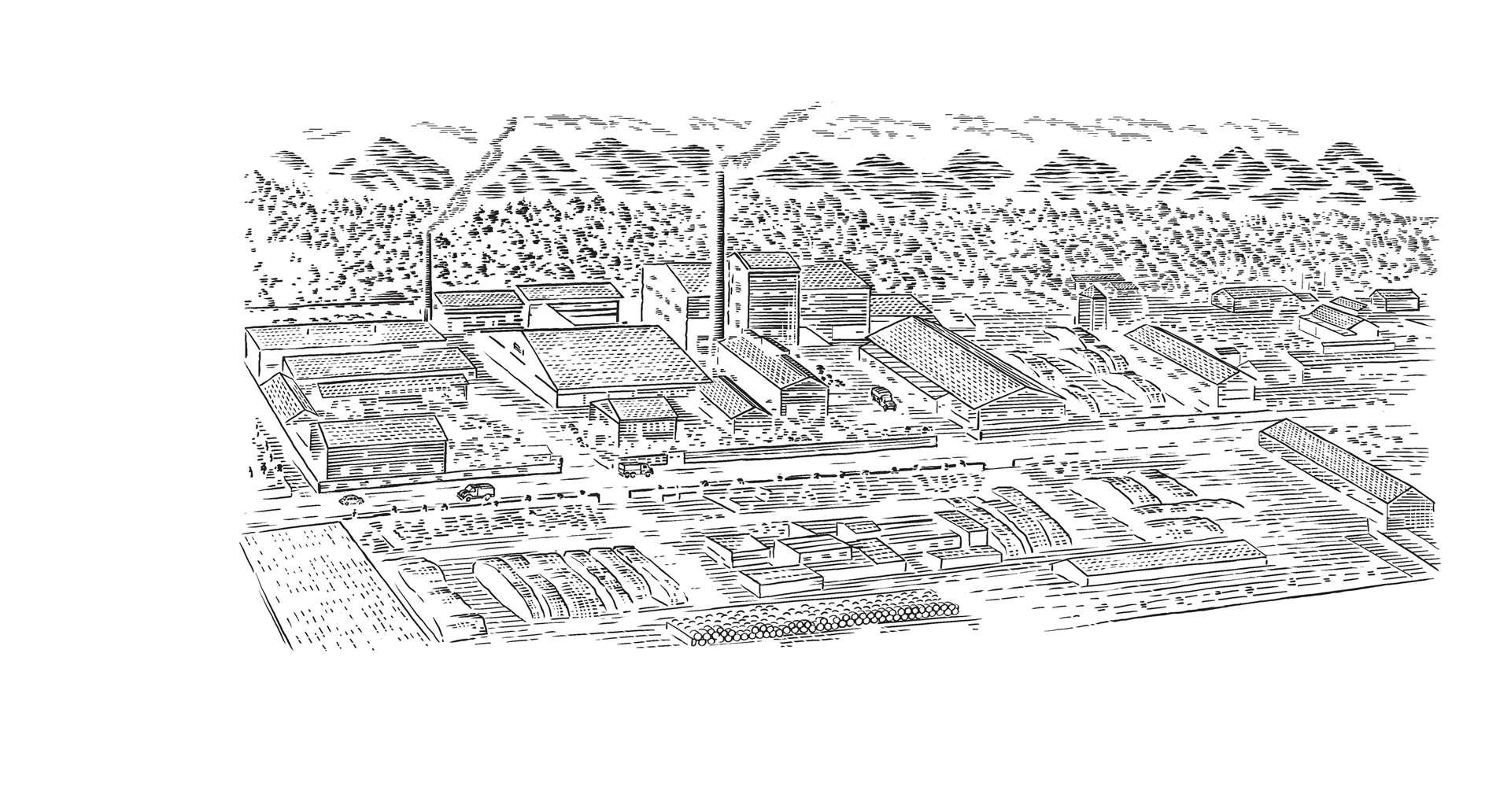 An illustration of Shirakawa distillery.