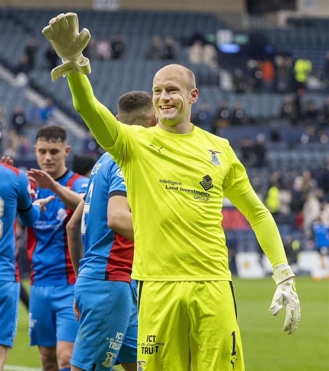 ICT keeper Mark Ridgers waves to fans after the semi-final win over Falkirk at Hampden.