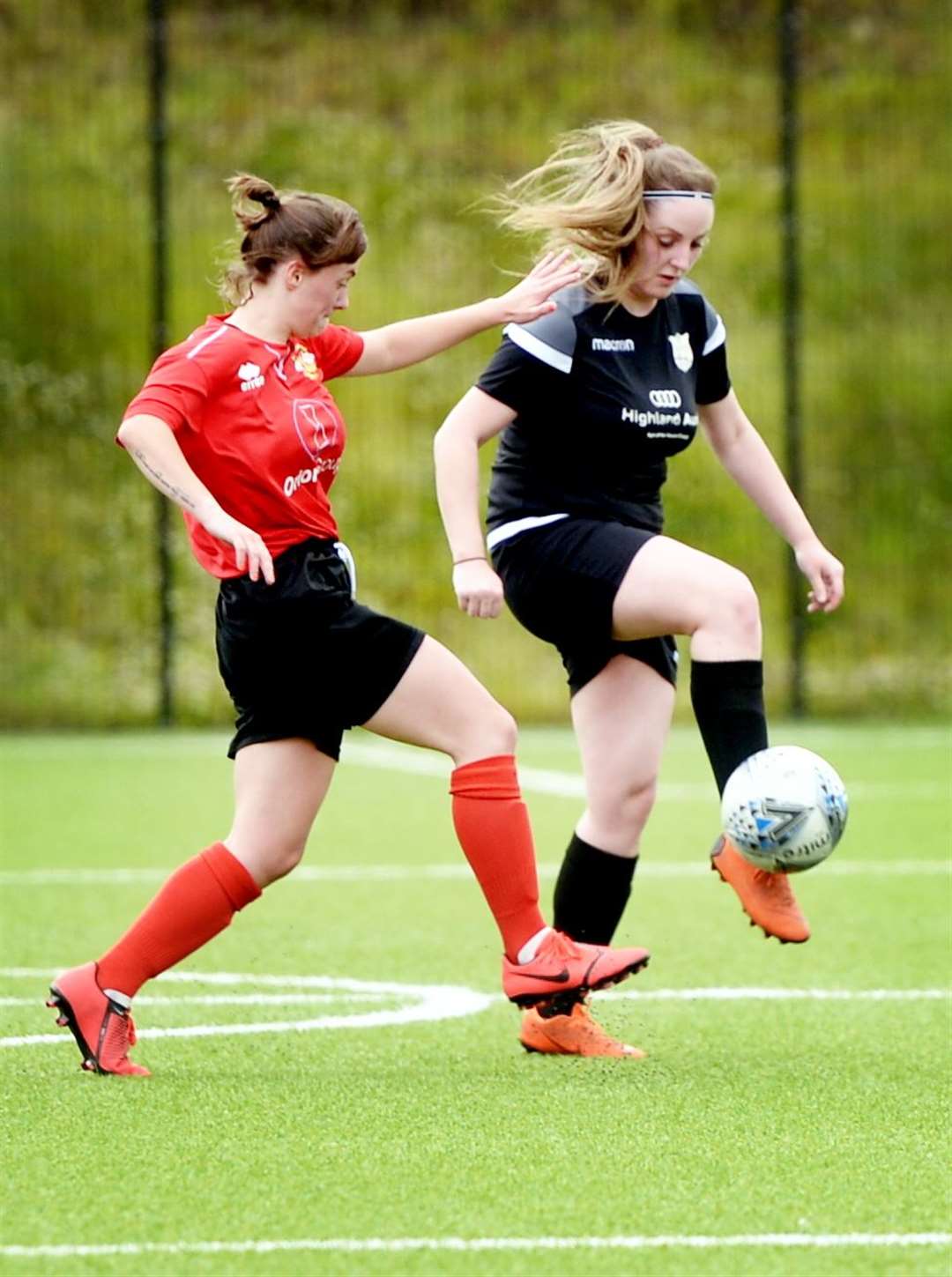 Inverness Caledonian Thistle Womens Development player Simone Coles and Clachnacuddin Ladies Shannon Fulton (left)...Clach vs Caley Ladies.Picture: Gair Fraser. Image No. 044305..