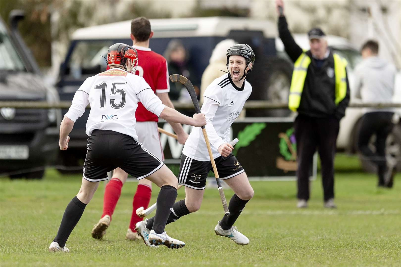 Calum MacAulay celebrates scoring Lovat’s 4th goal. Lovat v Kinlochshiel in the first round of the cottages.com MacTavish Cup, played at Balgate, Kiltarlity.