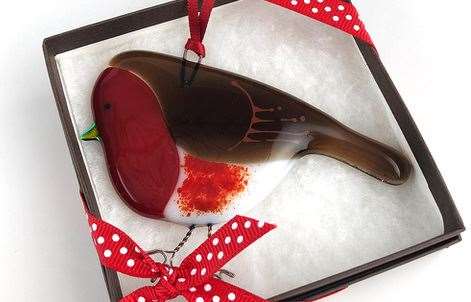 One of the glass robin ornaments from Castle Gallery.