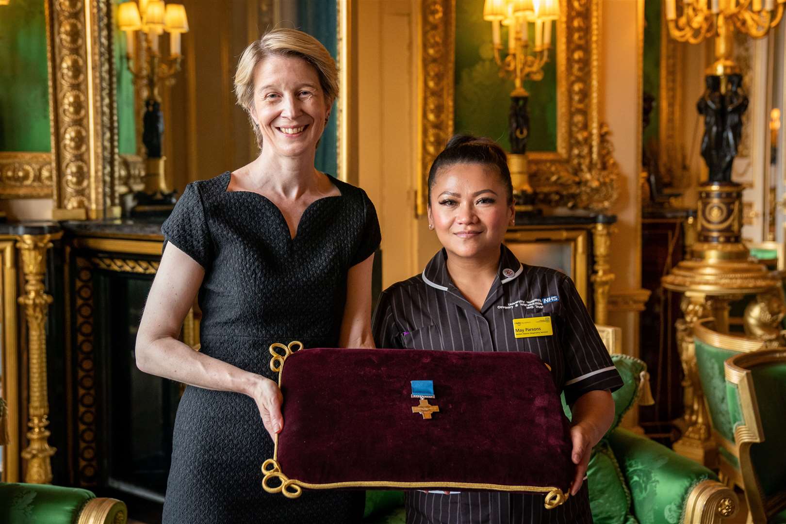 Amanda Pritchard, chief executive of NHS England, and May Parsons received the George Cross at Windsor Castle (Aaron Chown/PA)