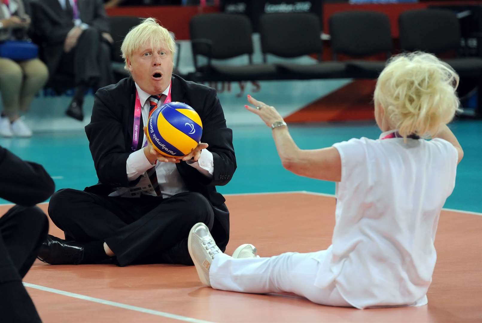 He also managed a game of sitting volleyball with actress Barbara Windsor (Anna Gowthorpe/PA)