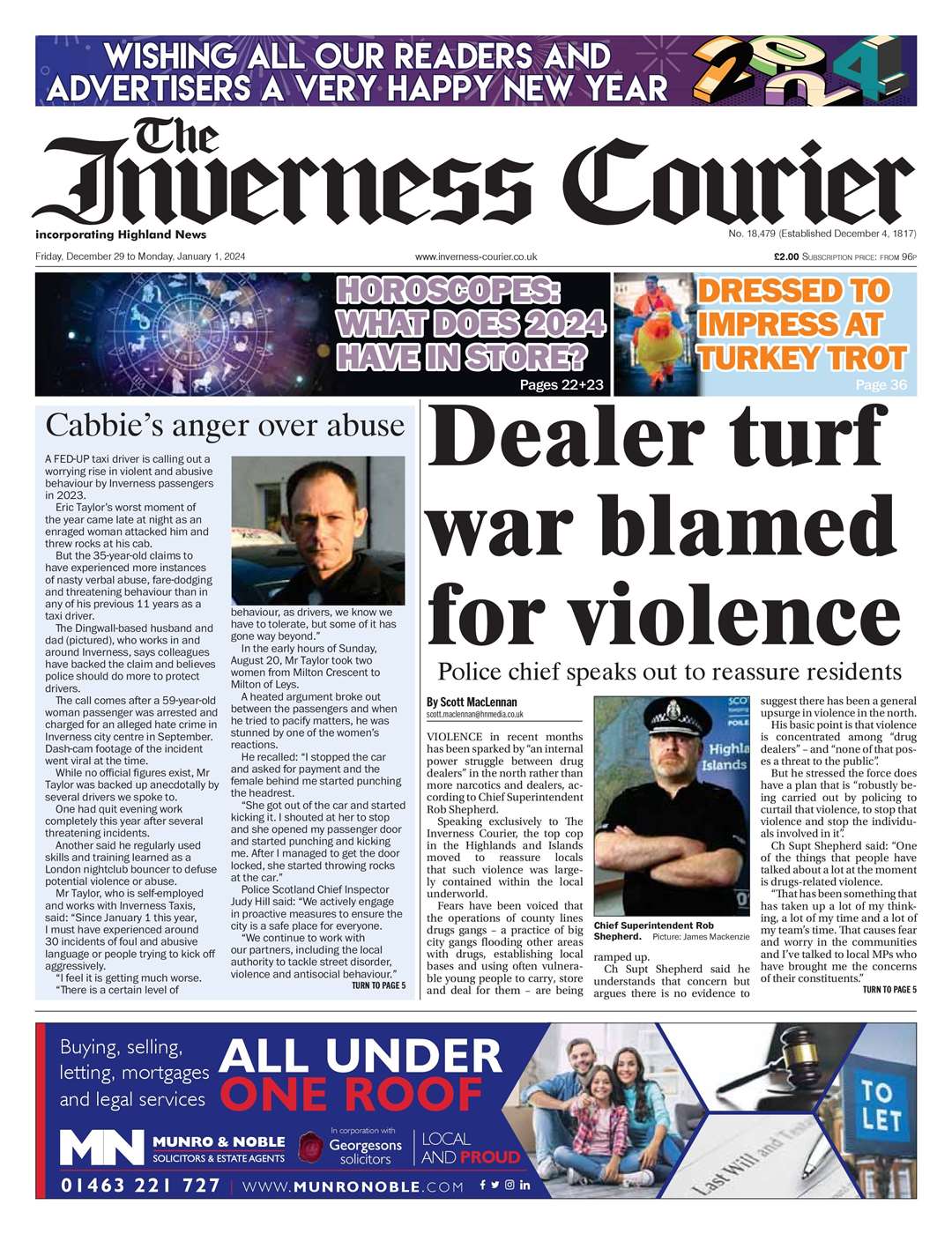 The Inverness Courier, December 29, front page.