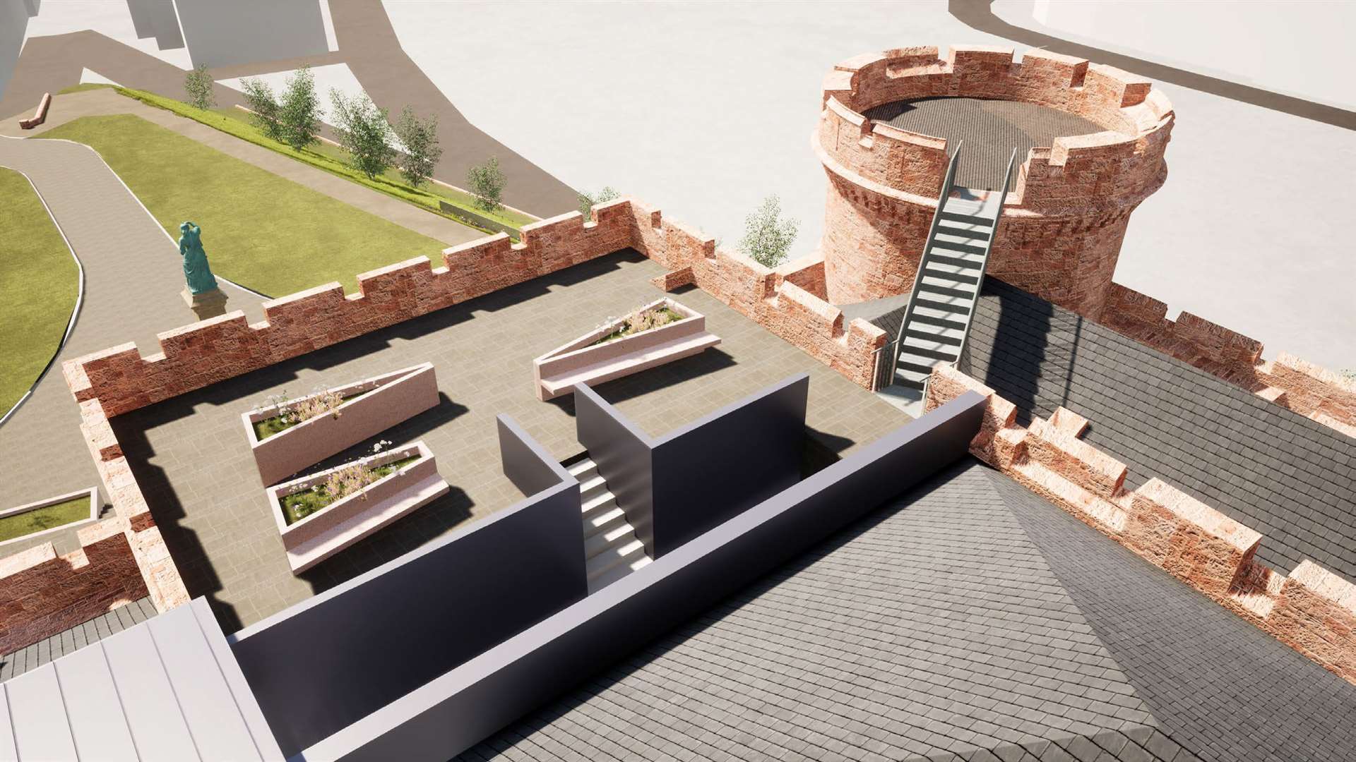 A bird's eye view of the proposed new roof terrace at Inverness Castle.