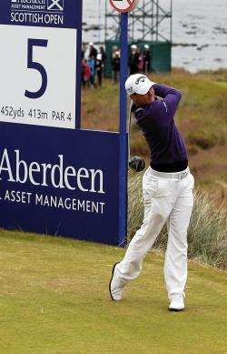 Alexander Noren tees off on the fifth hole during the second round of the Aberdeen Asset Management Scottish Open at Castle Stuart.