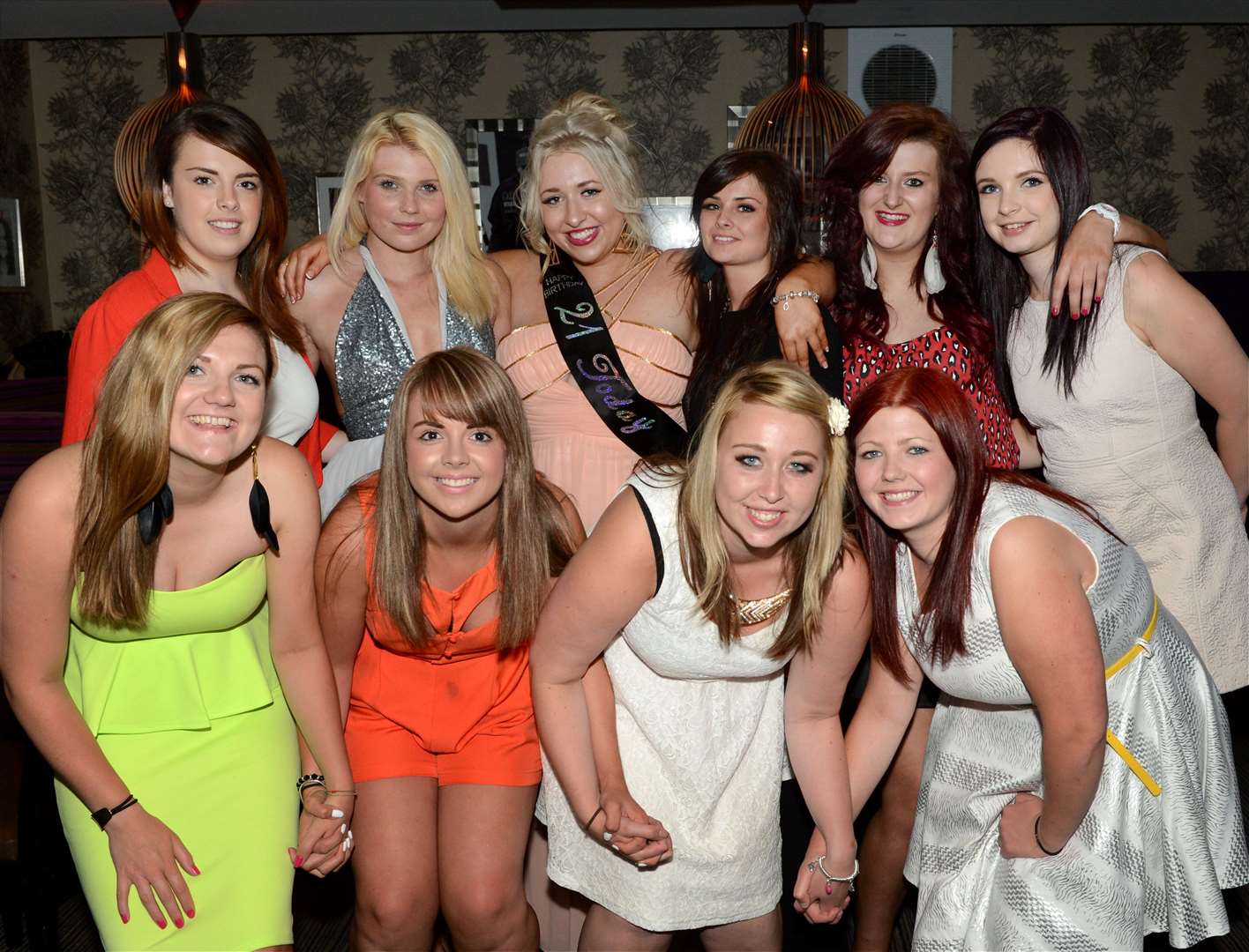 Sophie Lawson (centre,back , sash) enjoys her 21st at The Den with friends and family. Picture: Gary Anthony.
