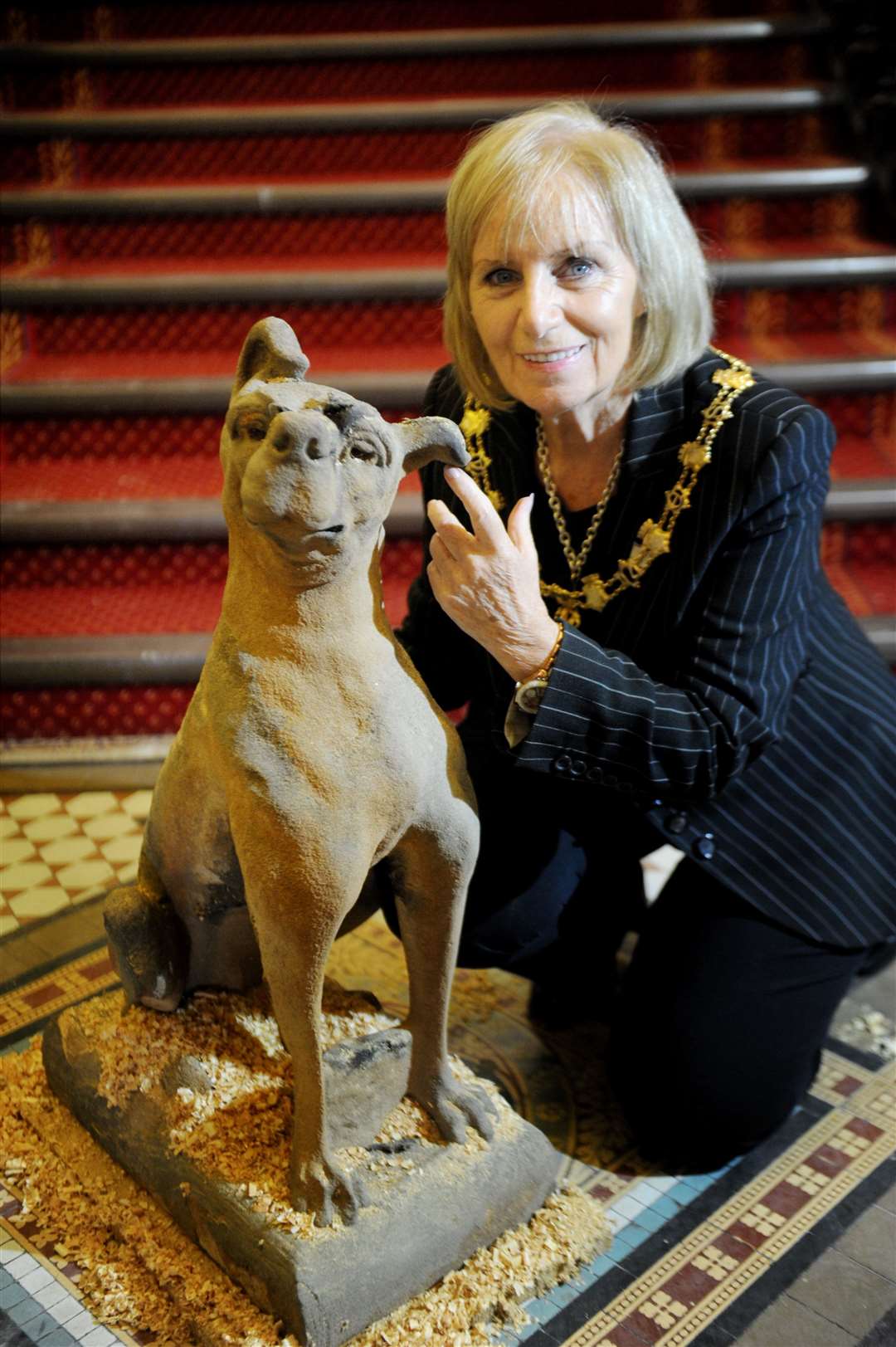 Inverness Provost Helen Carmichael and one of the dog statues.