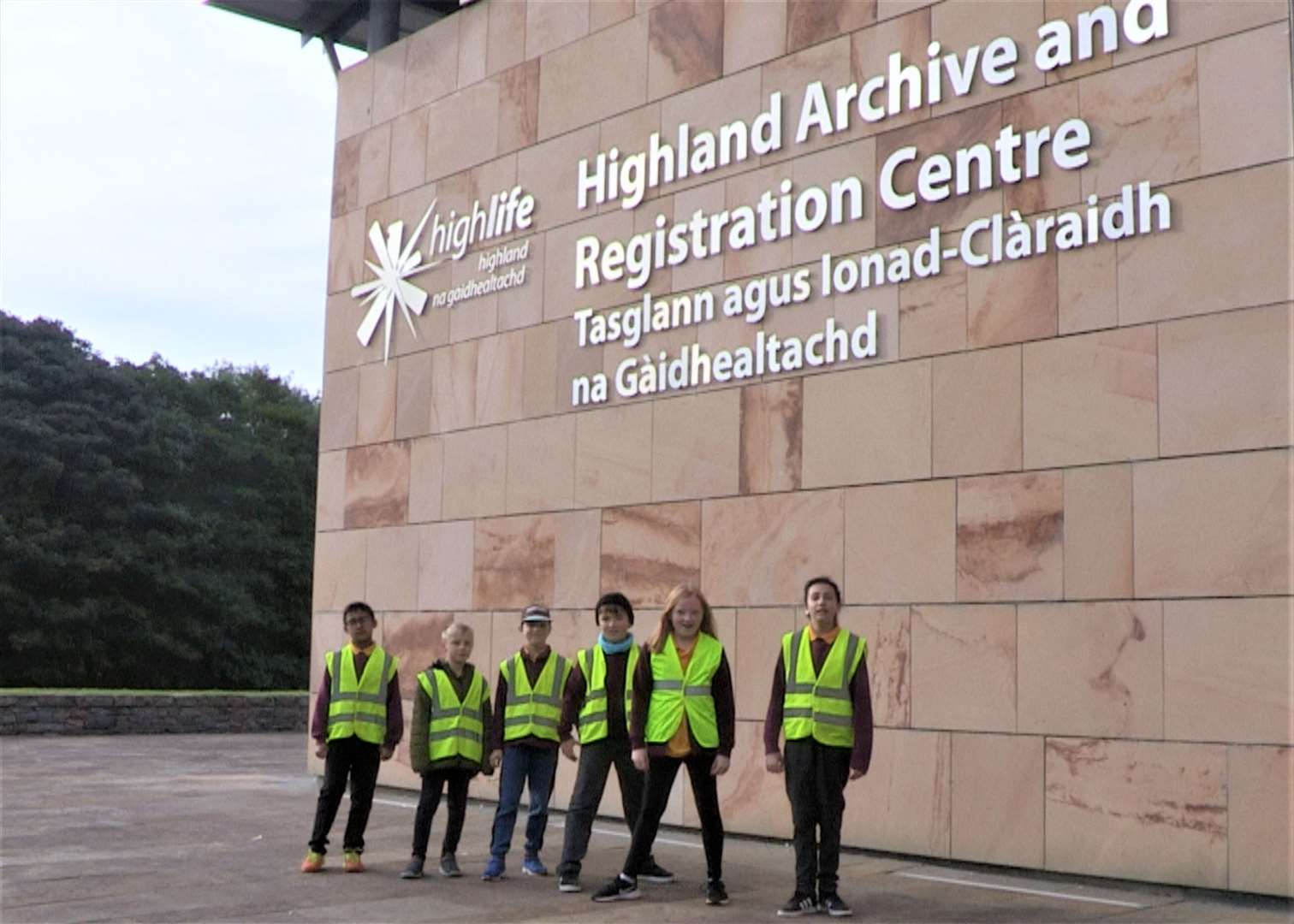 Pupils from Central Primary School outside the Highland Archive Centre.