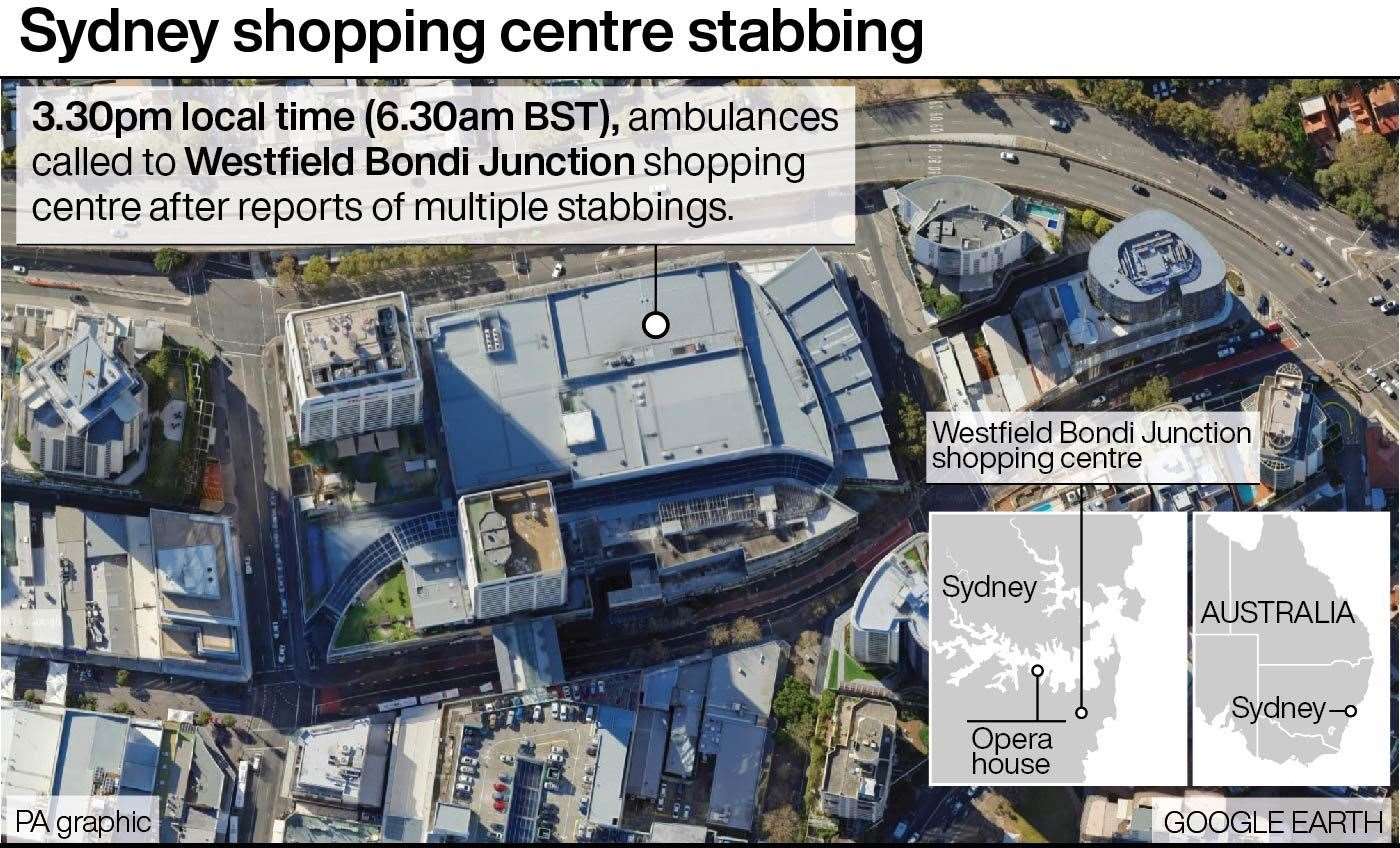 Sydney shopping centre stabbing (PA Graphics)