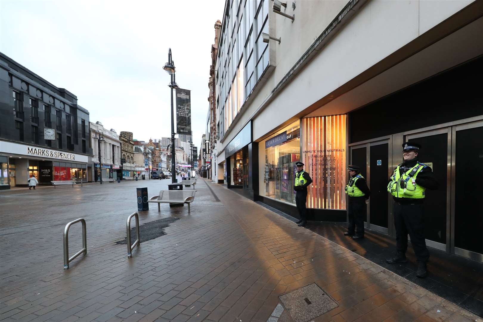 Police community support officers were the biggest presence along Briggate in Leeds city centre (Danny Lawson/PA)