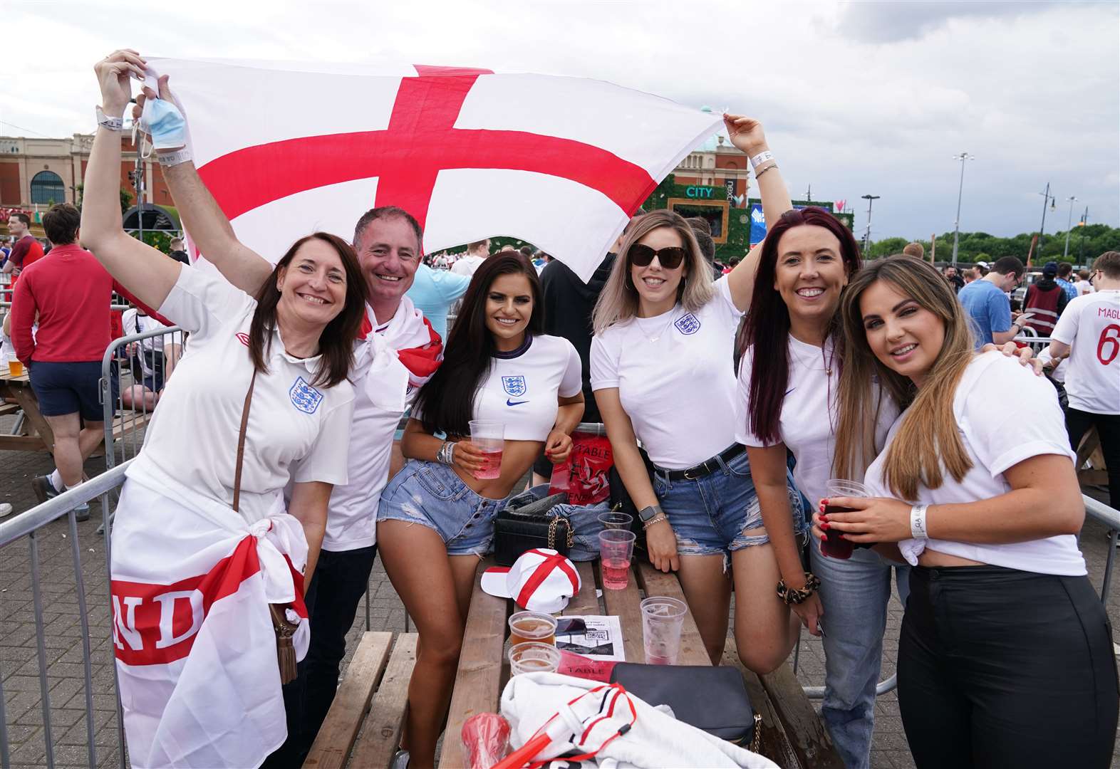 England fans gather at the fan zone in Trafford Park, Manchester (Martin Rickett/PA)