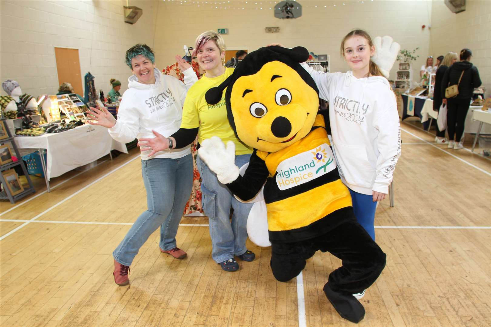 Buzzing: Louise (left) and friends at Kincraig Community Hall got a real buzz spreading the word (Frances Porter)