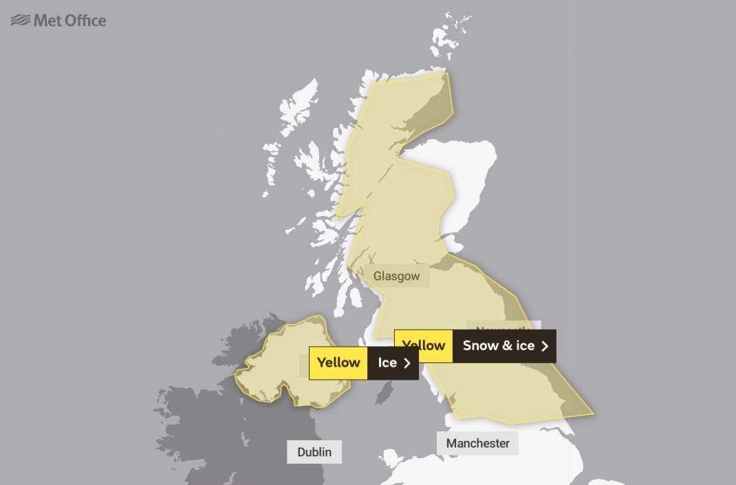 The wider UK weather warning which has been issued by the Met Office which lasts from Wednesday evening until Thursday morning.