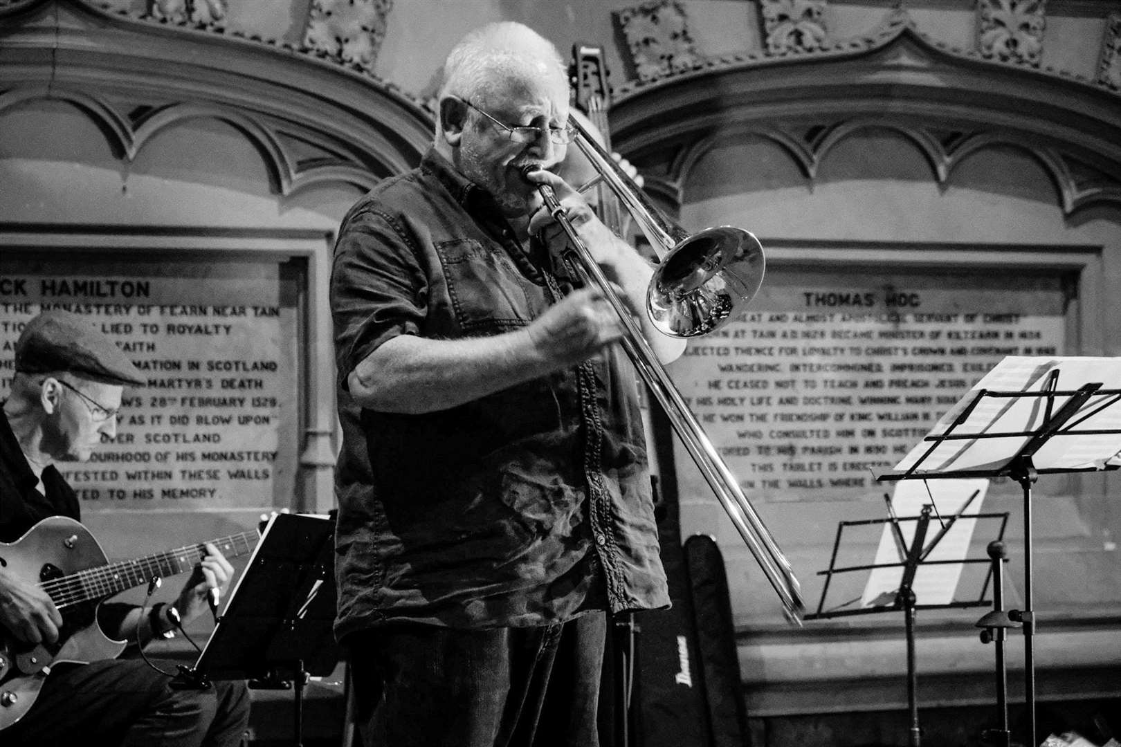 City Jazz with Roger Niven (left) playing in the Ancient Collegiate Church in Tain. Picture: Mark Janes