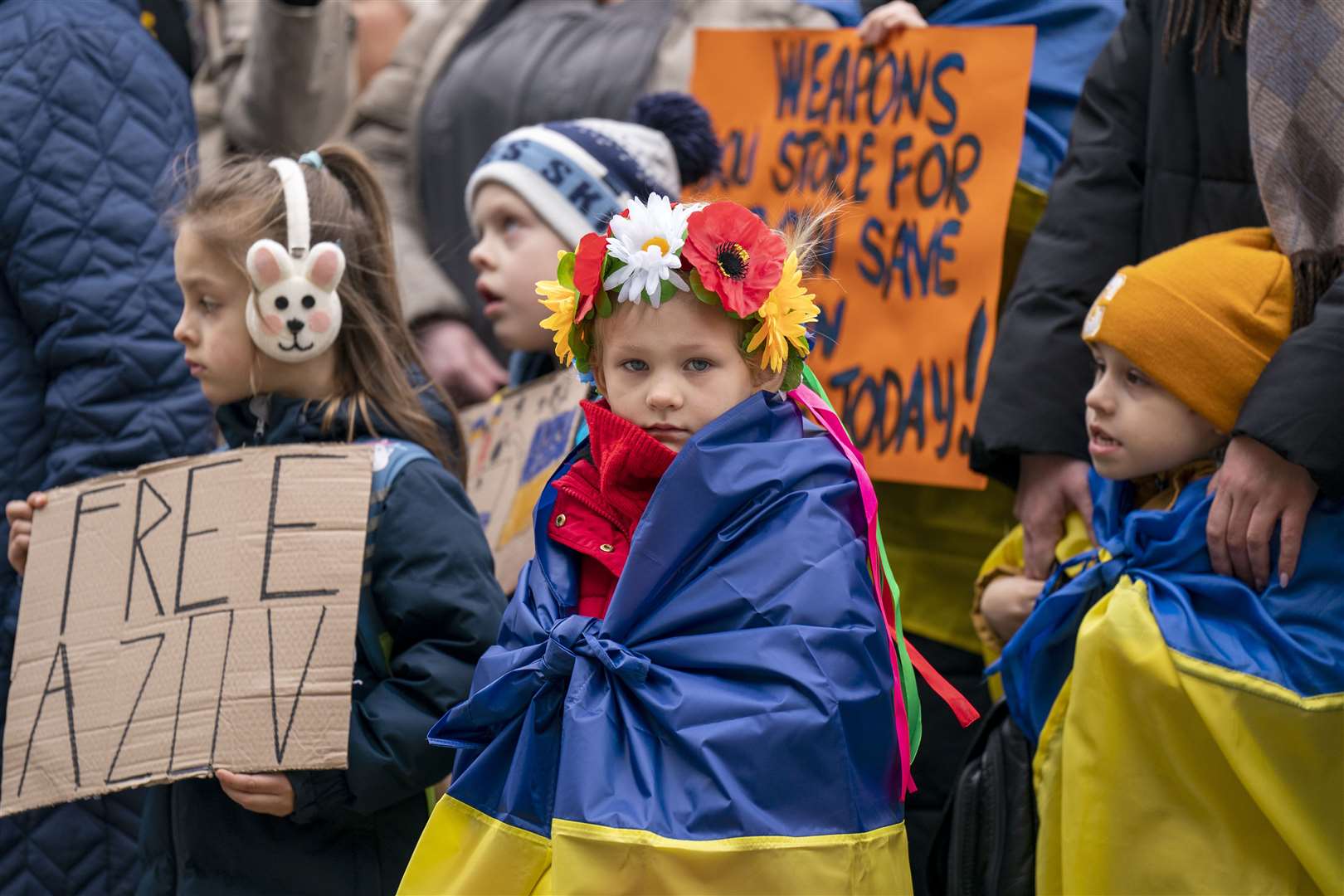 Children join in a Stand With Ukraine Against Russian Aggression rally in Edinburgh (Jane Barlow/PA)
