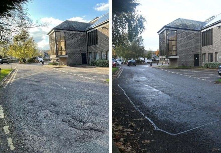 Highland Council HQ potholes repairs.
