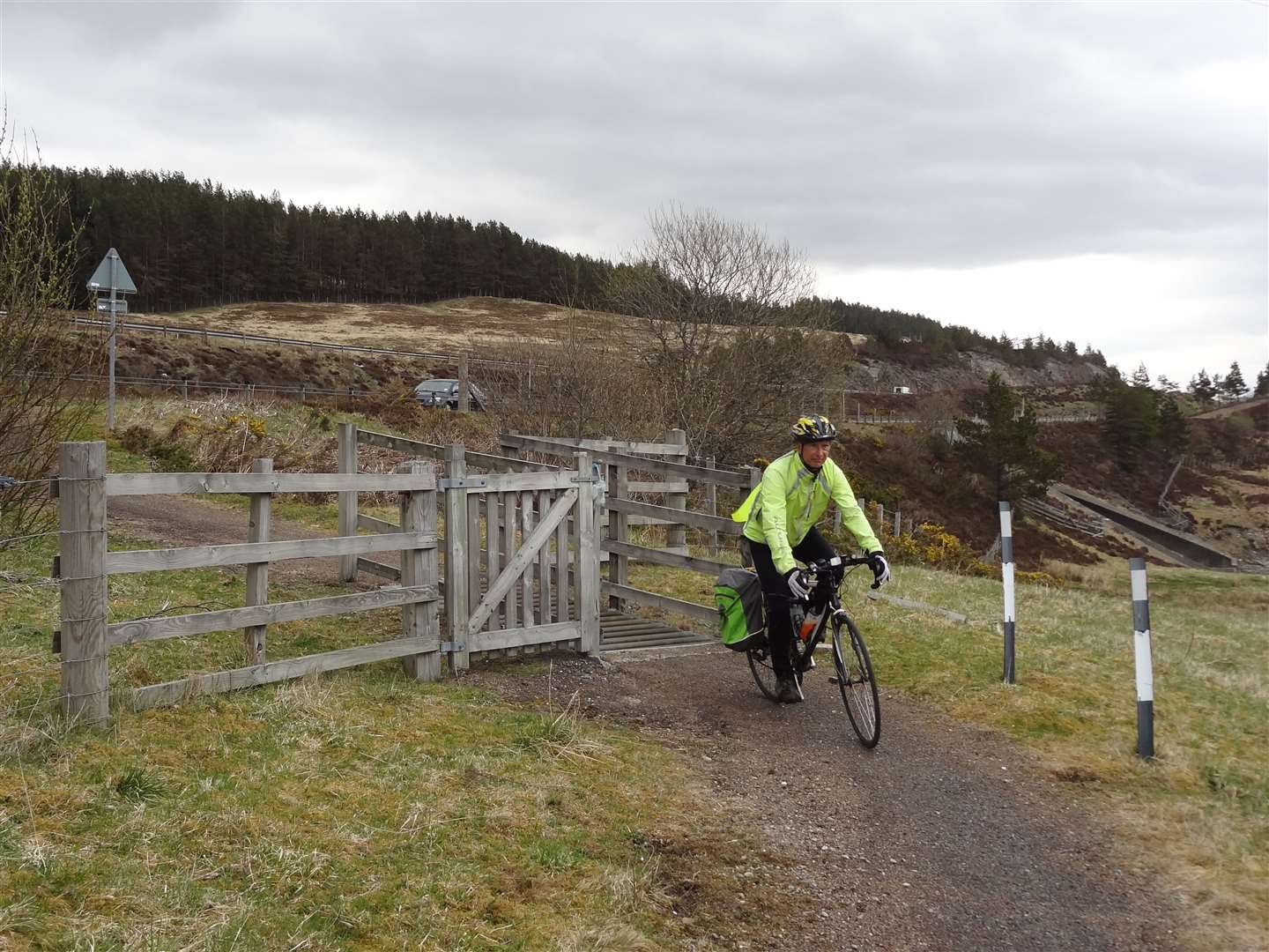 Alex on the cycle route alongside the A9 near Drumochter Pass.