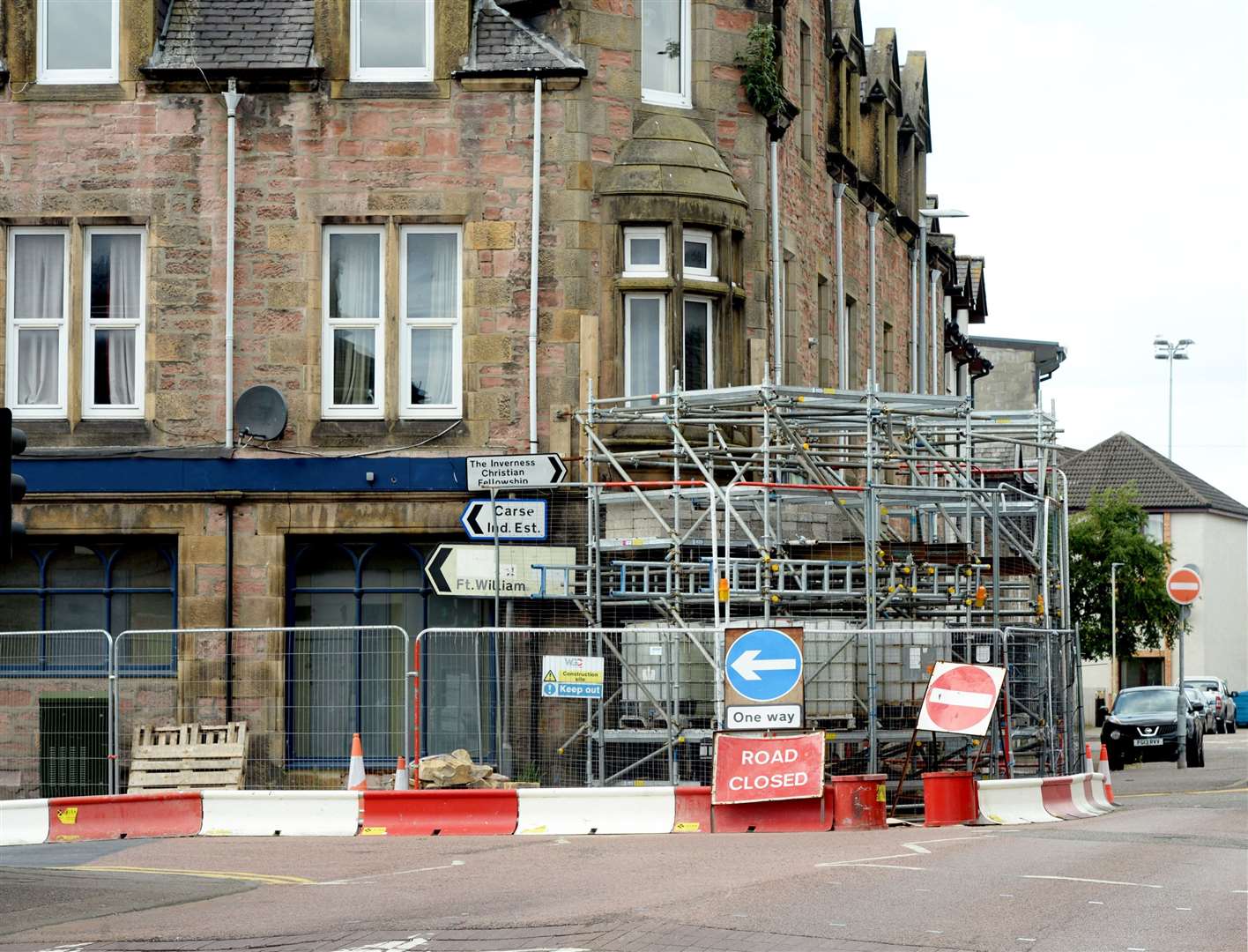 The damaged building in Merkinch.