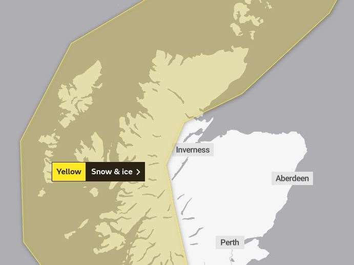 The area covered by the latest snow and ice warning. Picture: Met Office.