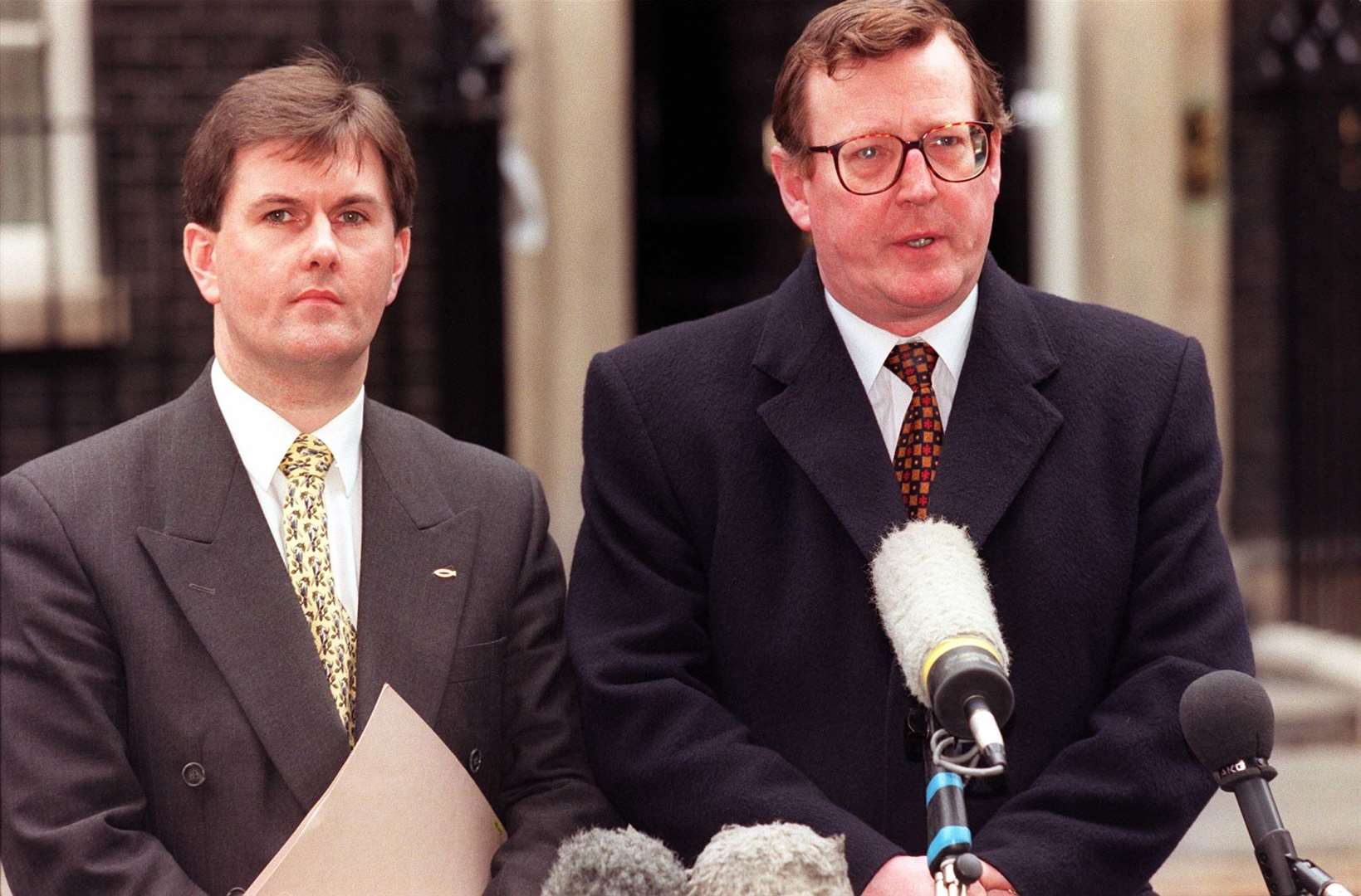 Jeffrey Donaldson was a leading anti-agreement voice within the UUP and a thorn in the side of leader David Trimble (right) (Peter Jordan/PA)
