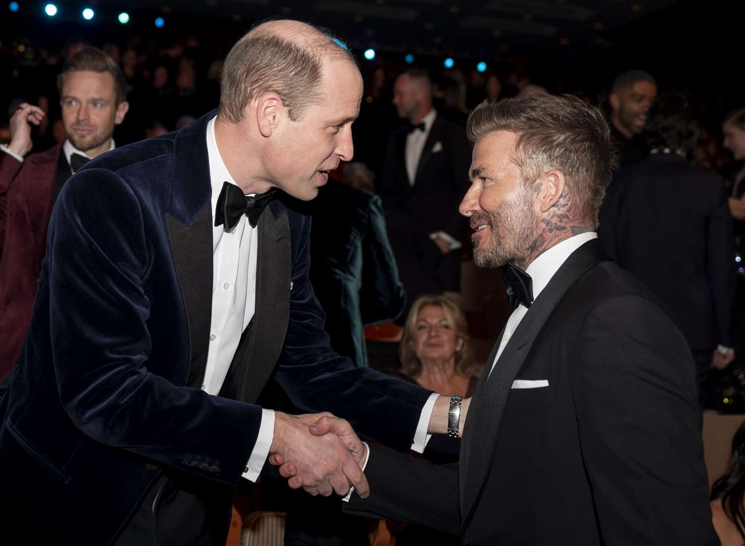 William greeted former footballer David Beckham before the ceremony got under way (Jordan Pettitt/PA)