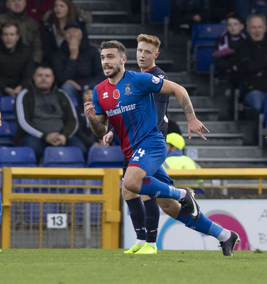 Picture - Ken Macpherson, Inverness..Inverness CT(2) v Ross County(2). 03.11.18..ICT's George Oakley celebrates his goal..