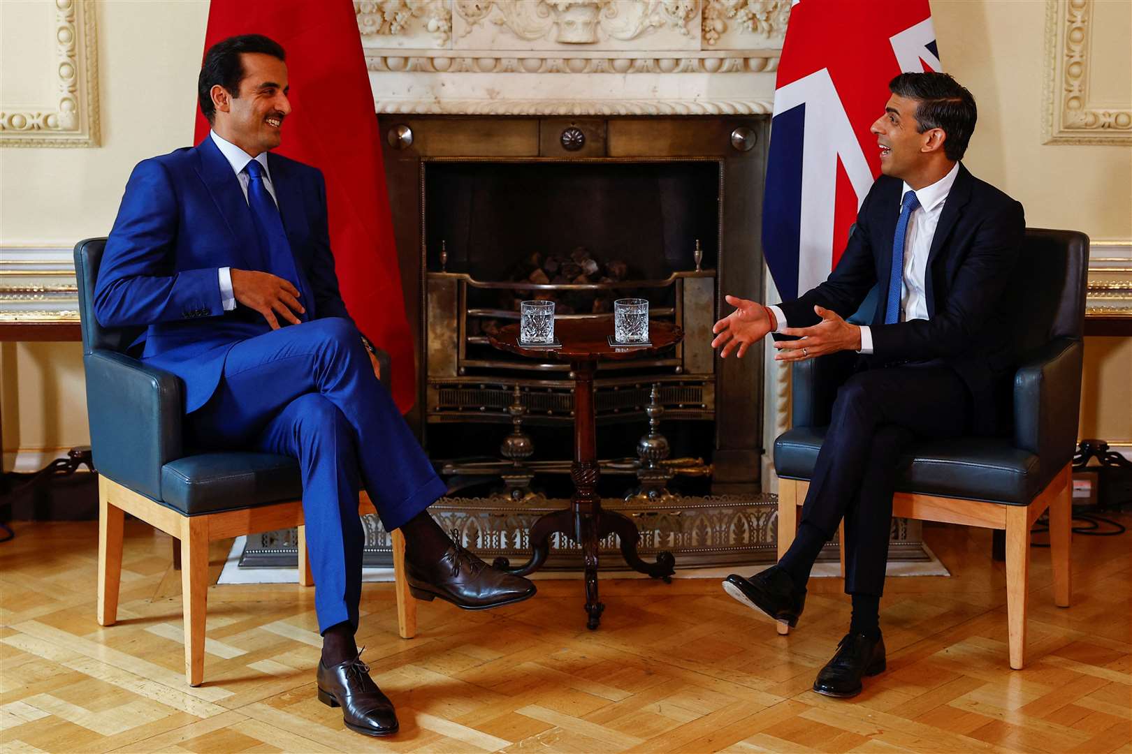 Prime Minister Rishi Sunak meets the Emir of Qatar, Sheikh Tamim bin Hamad Al Thani at 10 Downing Street (Peter Nicholls/PA)