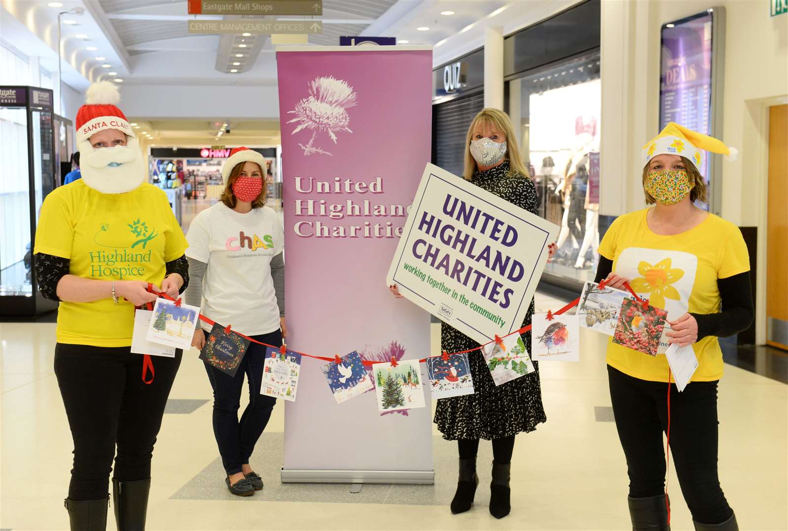 Launch at Eastgate of United Highalnd Charities christmas cards..Esaygate mangaer Jackie Cuddy is joined by Marie-Anne Vrac(left)of Highland Hospice,Ruathy Donald of CHAS and Vonnie Carson of Marie Curie...Picture: Gary Anthony..