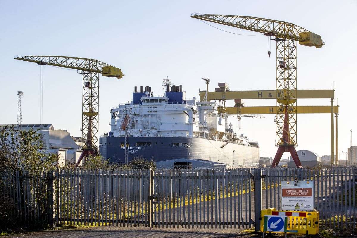 The Eduard Toll is docked at Harland & Wolff’s shipyard (Liam McBurney/PA)