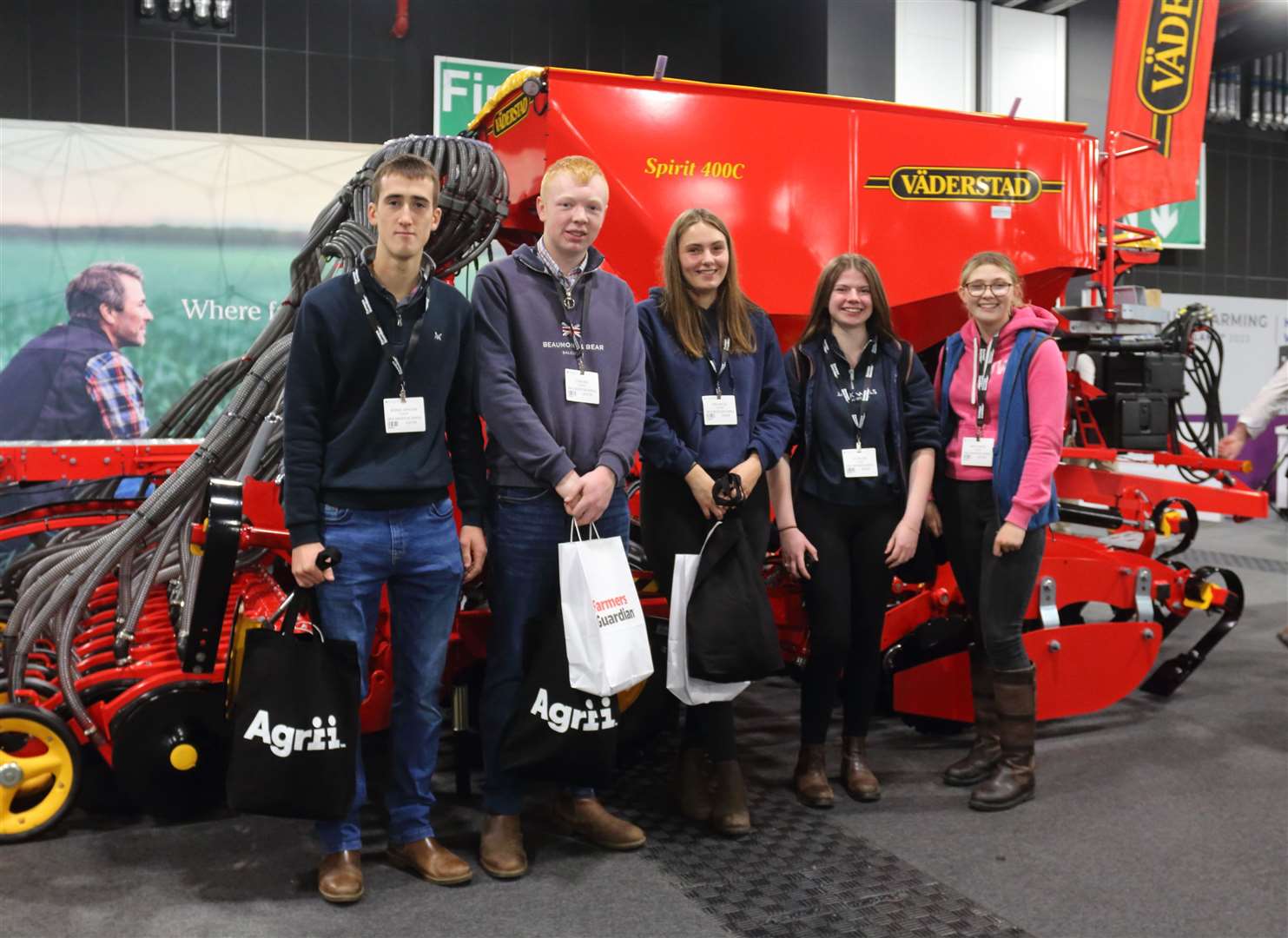 Farming students from SRUC (left) Murray Jamieson, Lewis Keir, Emily Welsh, Isla Wilson and Abby Christie were amongst those attending to see the latest innovations. Picture: David Porter