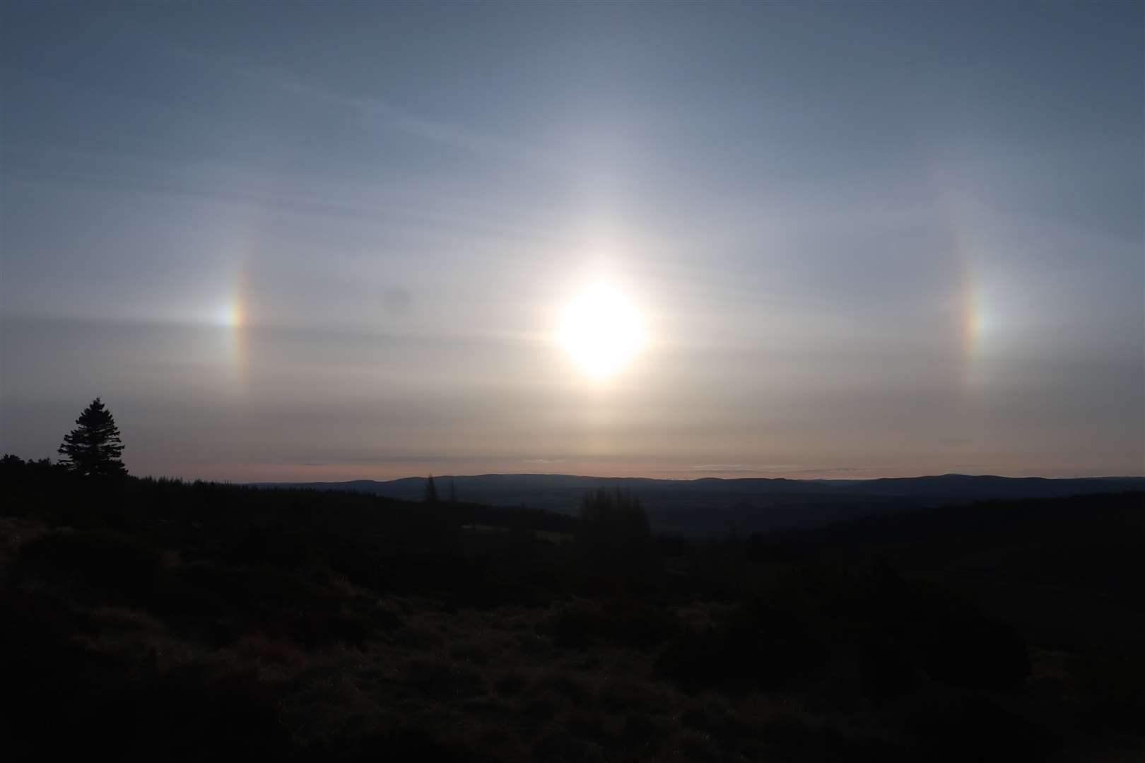 A 'sun dog' effect in the sky from the moor beyond Blackfold.
