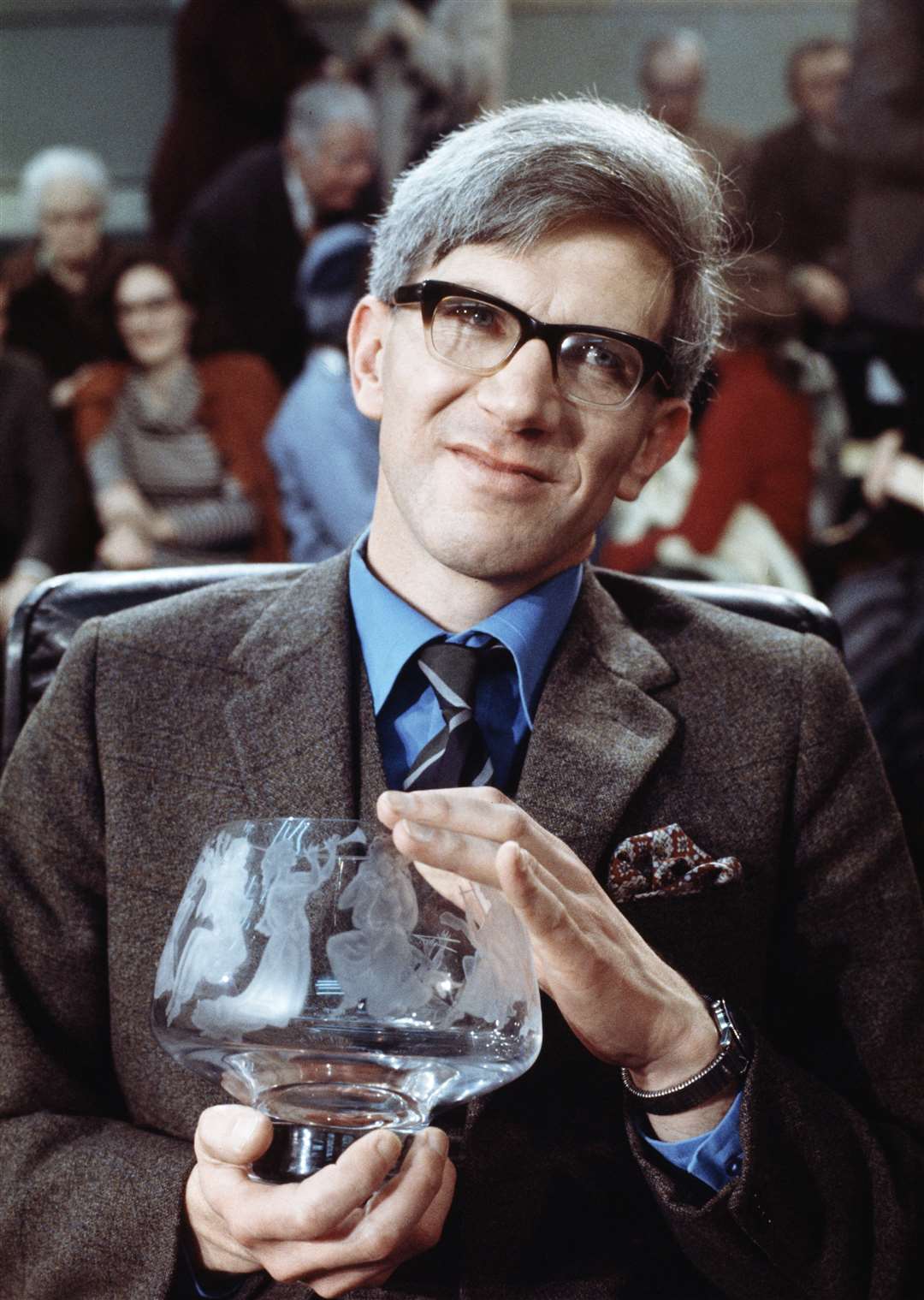 John Hart, the first male champion in 1975, with his trophy. Picture: BBC