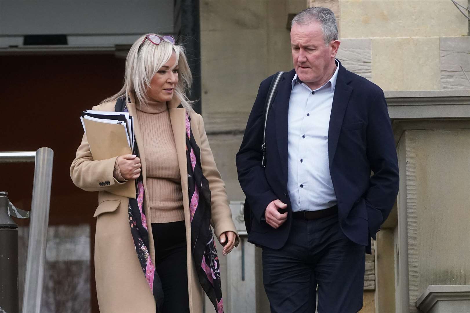 Sinn Fein vice-president Michelle O’Neill and MLA Conor Murphy leave Stormont Castle (Brian Lawless/PA)