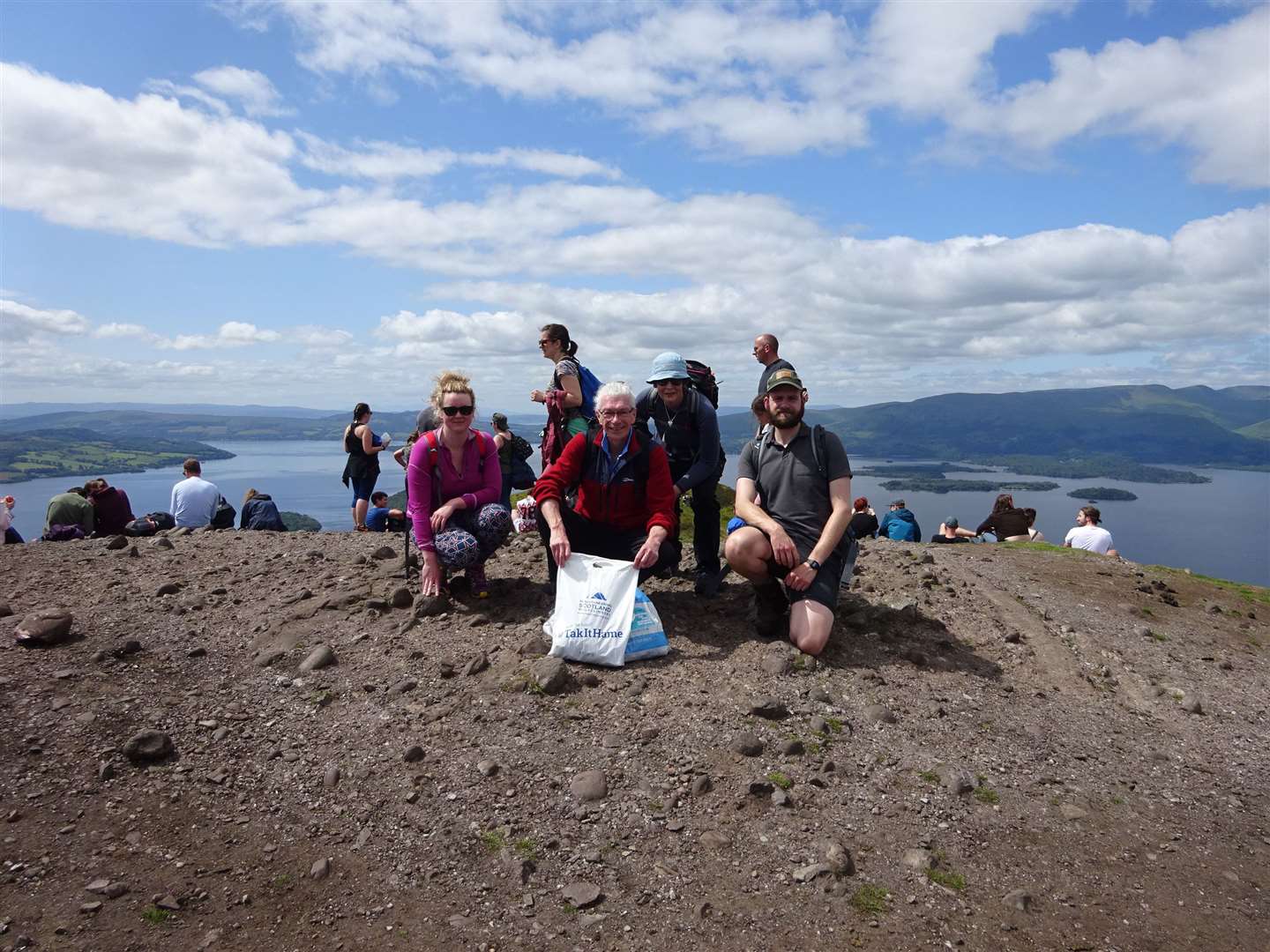 Mountaineering Scotland’s Access & Conservation Officer Davie Black (centre) during a 2019 litter pick on Conic Hill, Loch Lomond.