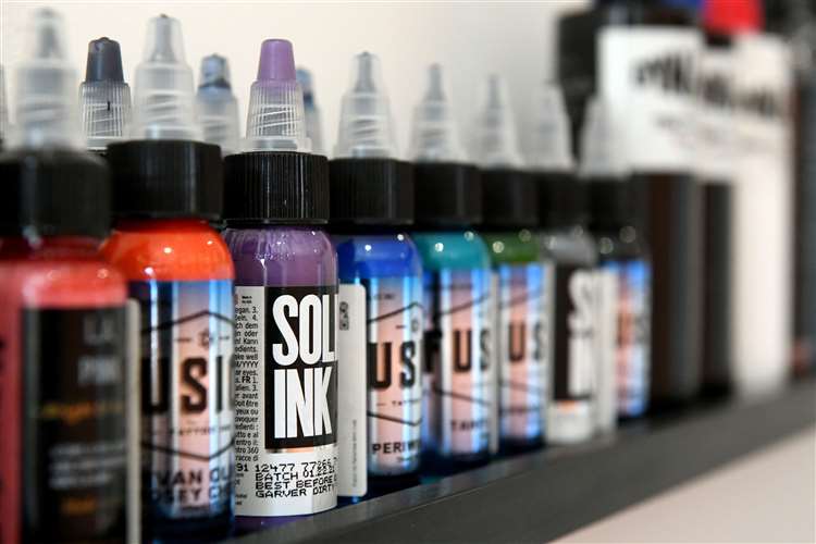 Bottles of ink inside Saorsa Studio. Picture: James Mackenzie.