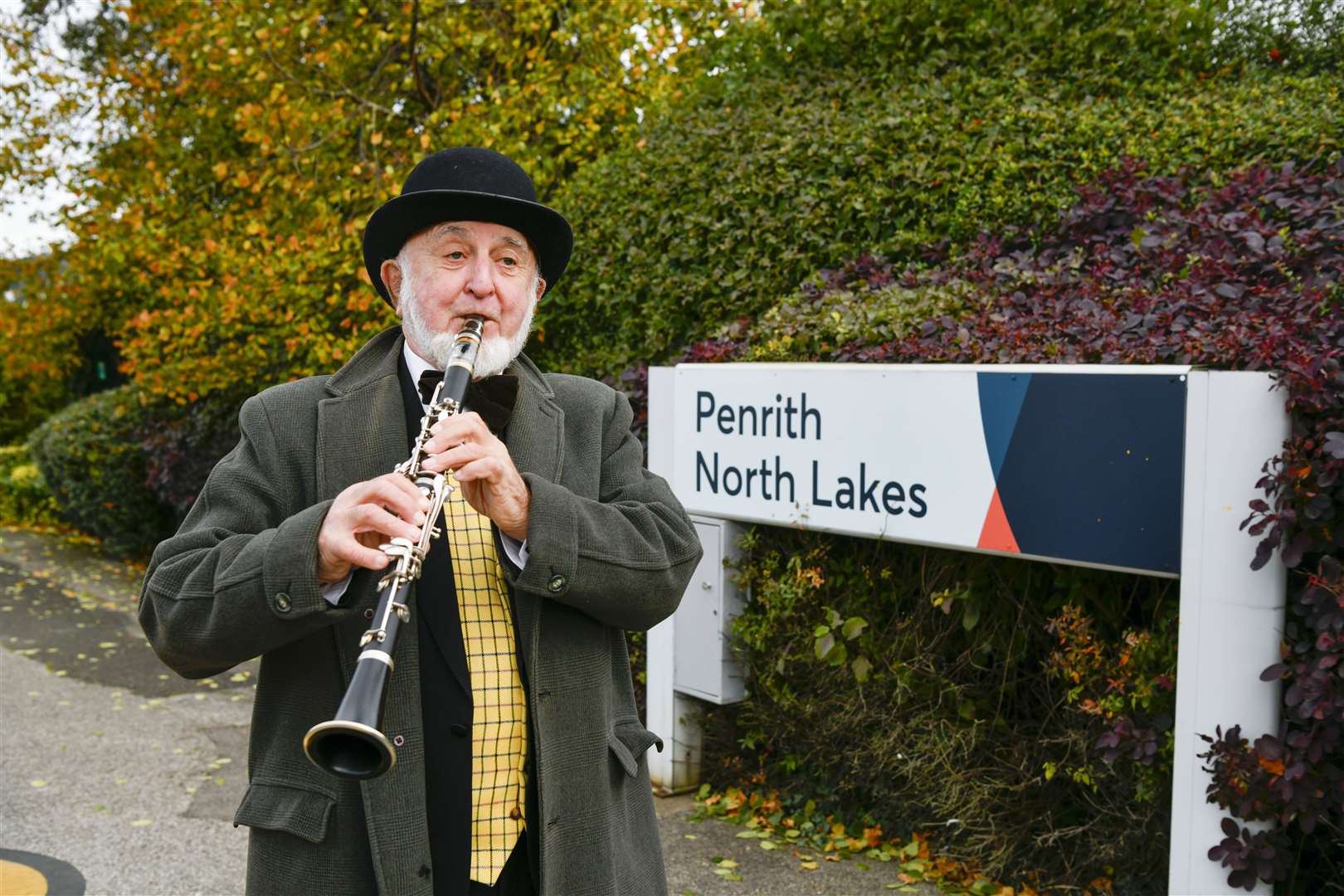 Clarinet player Philip Lowe performs at Penrith railway station, Cumbria (Stuart Walker/Avanti West Coast)