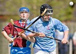 Josh Fraser (Strathglass) and Ewan Murray (Caberfeidh) lock camens during the game at Cannich