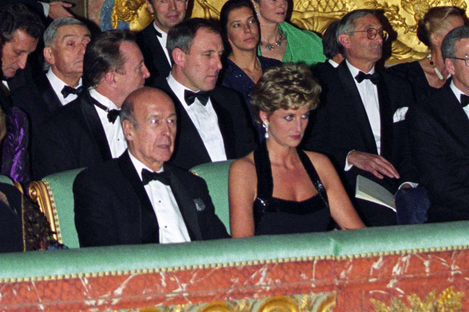The Princess of Wales (r) and former French President Valery Giscard d’Estaing (l), awaiting the start of a charity concert at the Palace of Versailles (Martin Keene/PA)