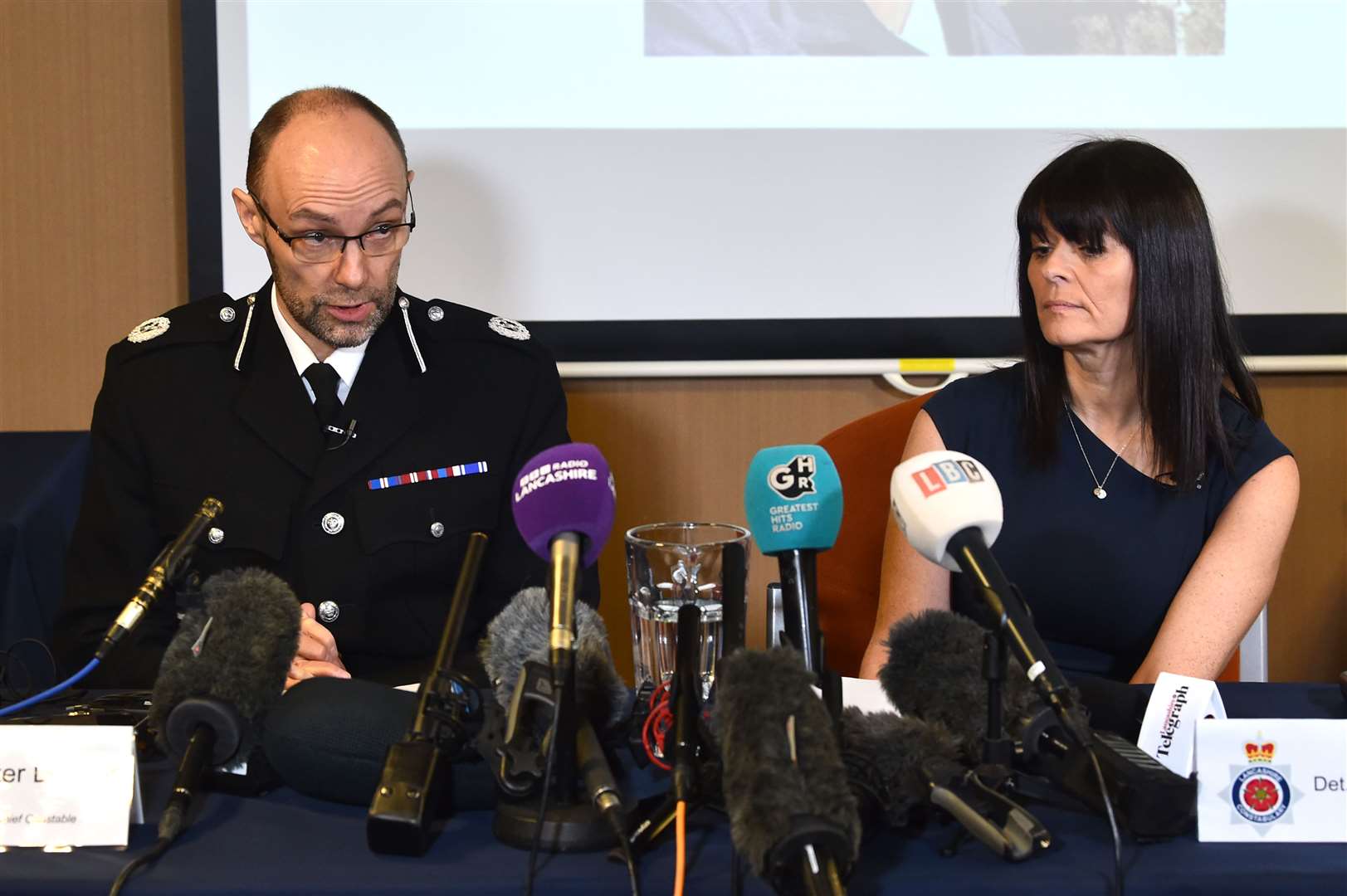 Assistant Chief Constable Peter Lawson and Detective Superintendent Rebecca Smith update the media as police continue their search for Nicola Bulley (Peter Powell/PA Wire)