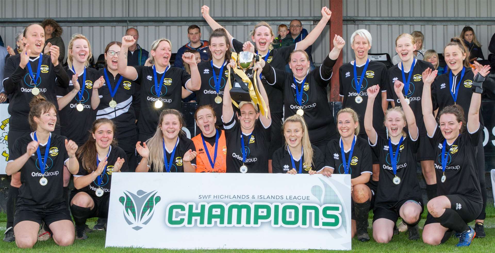 Clachnacuddin Women celebrate becoming the first Highlands and Islands League champions. Picture: Donald Cameron