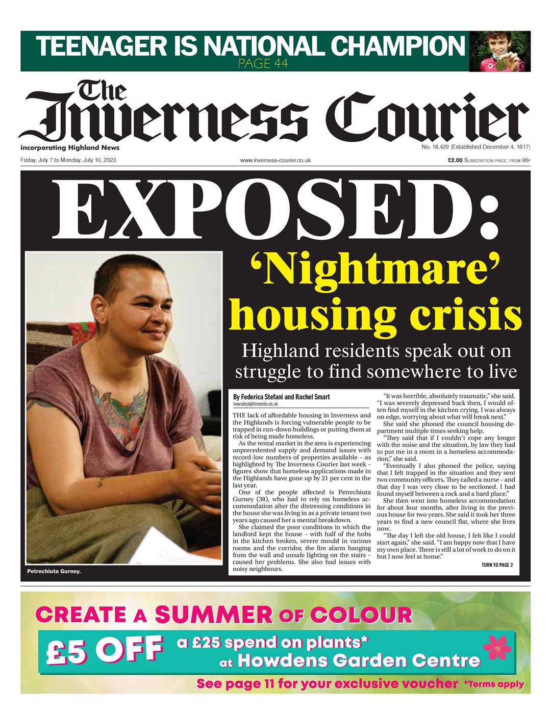 The Inverness Courier, July 7, front page.