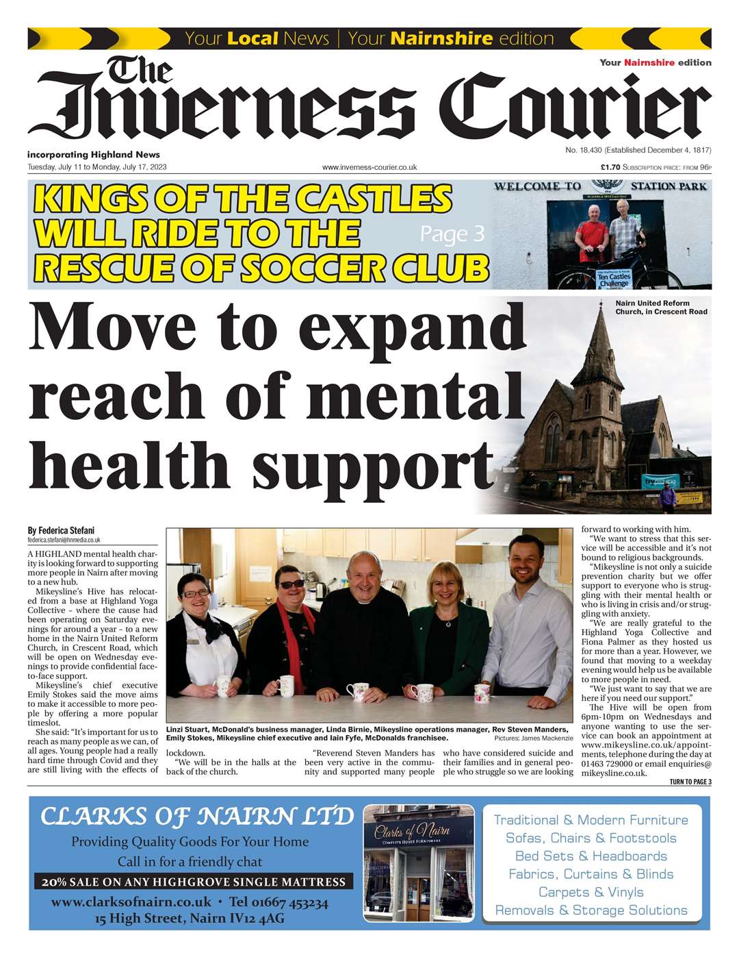 The Inverness Courier (Nairnshire edition), July 11, front page.