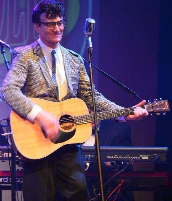 Marc Robinson on stage as Buddy Holly.