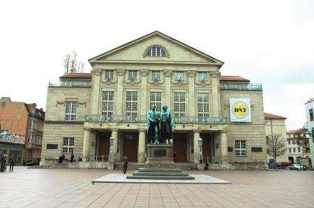 The theatre with the statues of Goethe and Schiller in Weimar