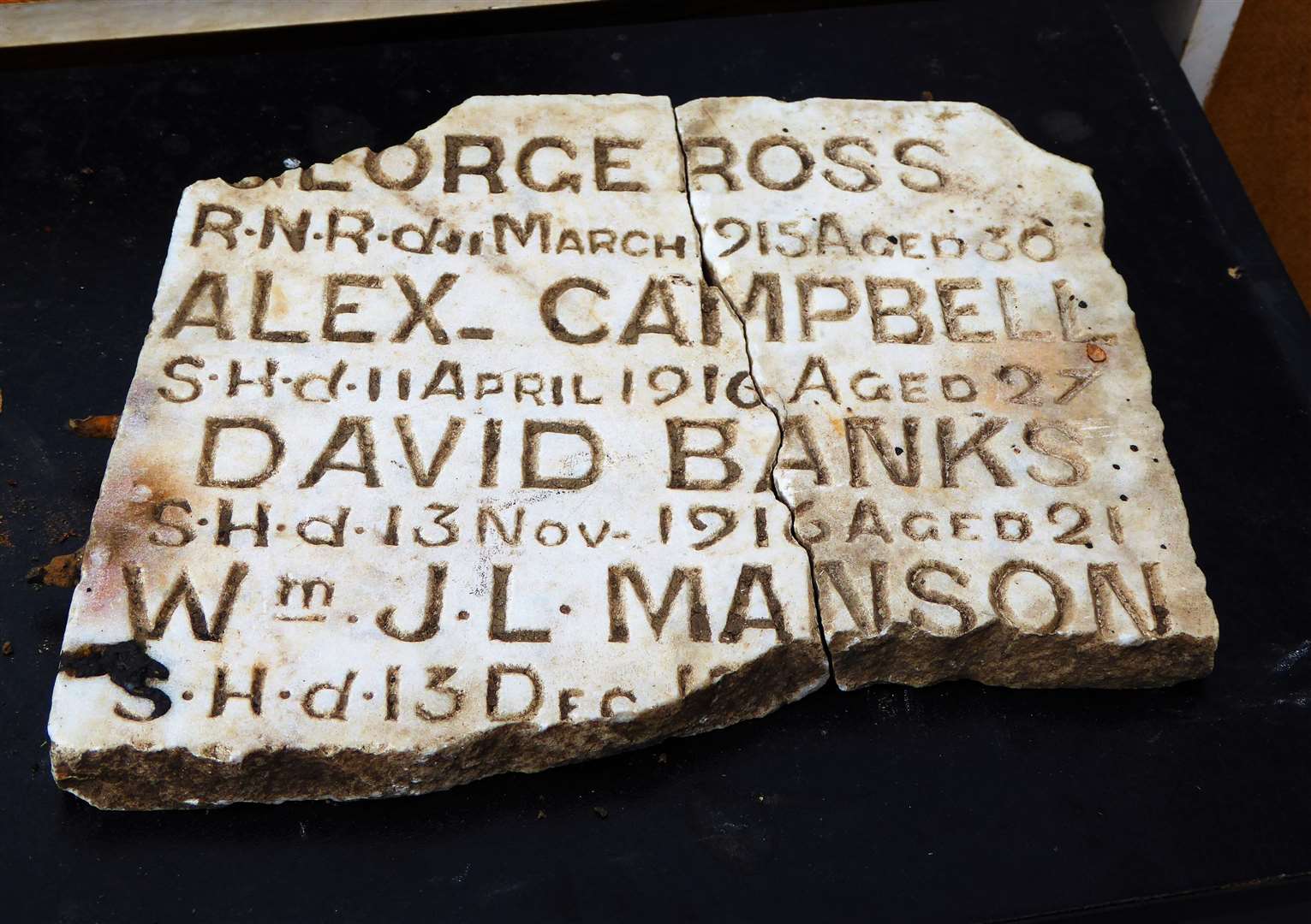 The information became much clearer when the two fragments were joined together and showed names of four Caithness men who had died during the First World War. Picture: DGS