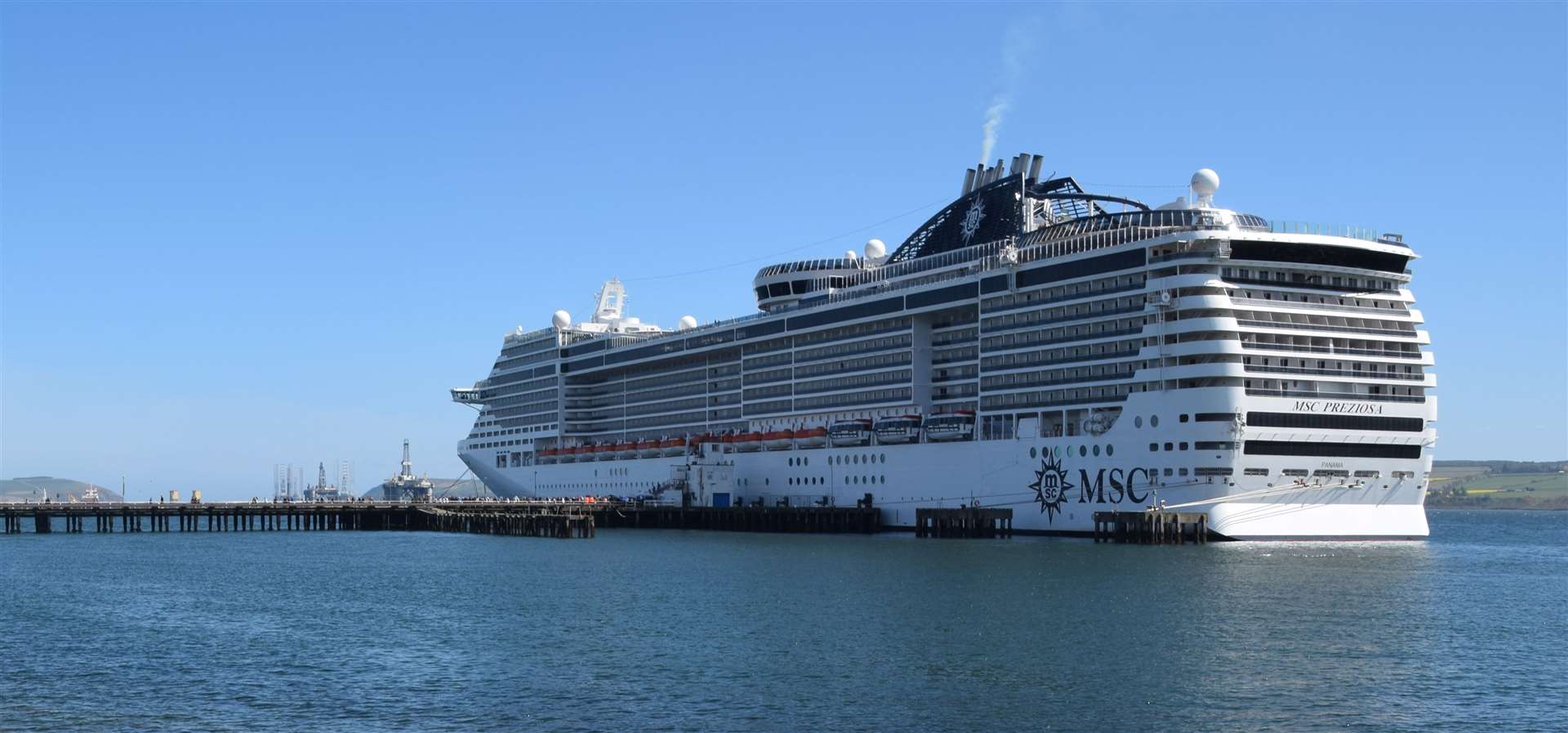 The MSC Preziosa at Invergordon during its debut appearance in the Firth.
