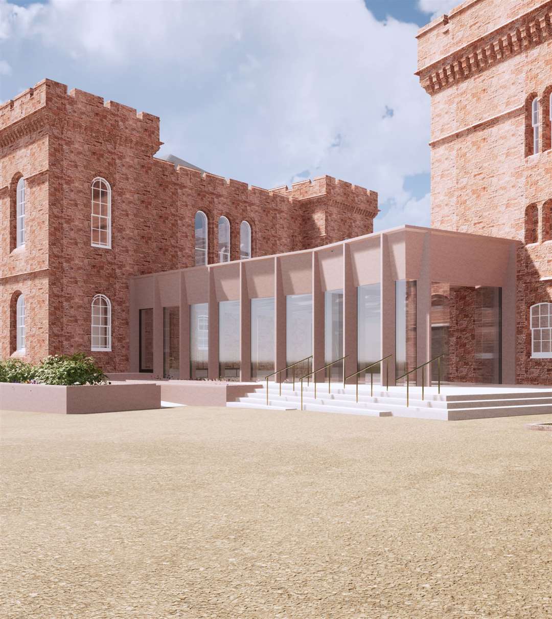 A previously-released image showing an external view of proposed link building at the castle from the east.